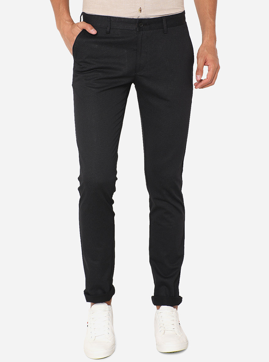 Black Printed Super Slim Fit Casual Trouser | Greenfibre