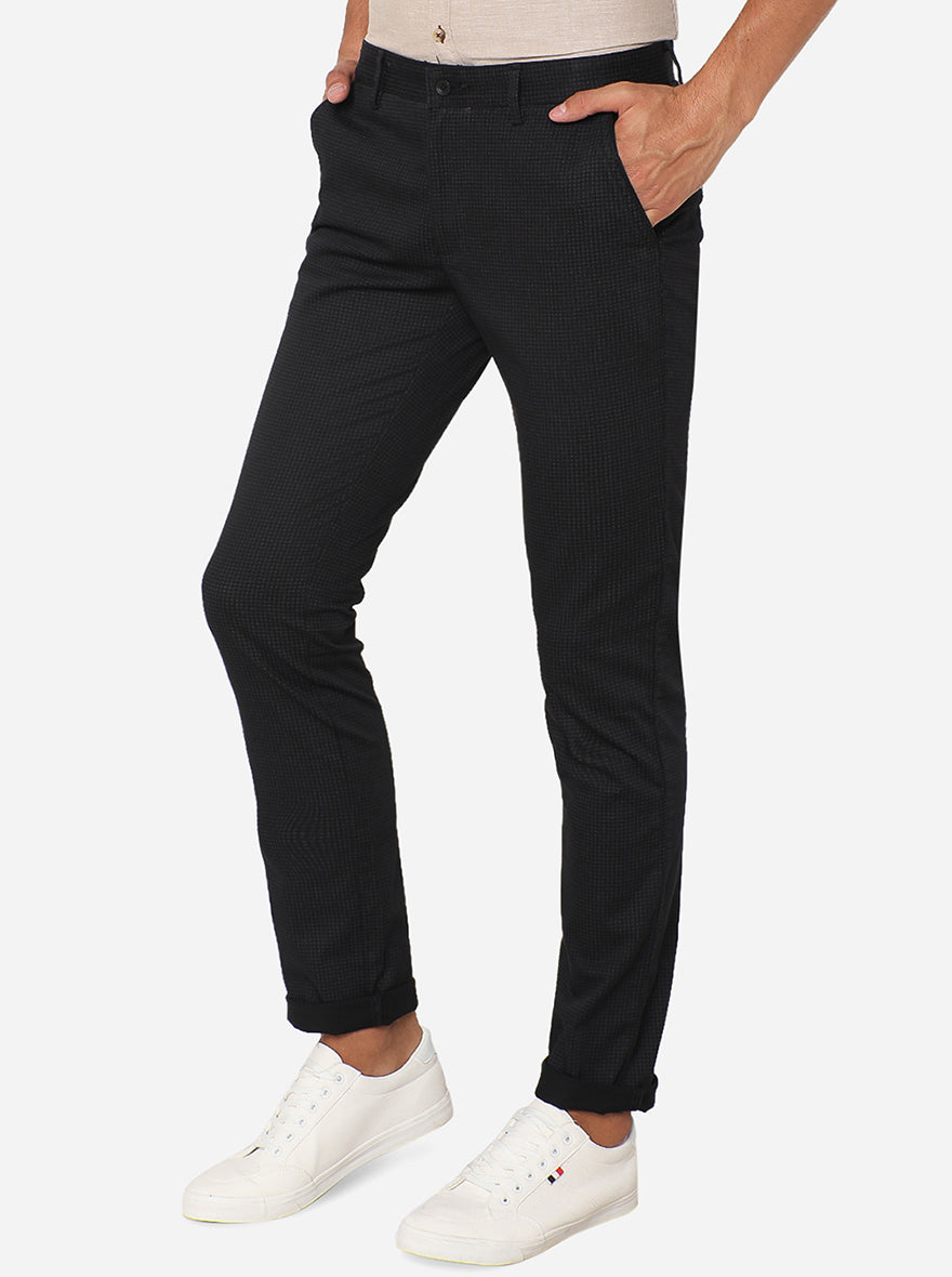 Black Printed Super Slim Fit Casual Trouser | Greenfibre