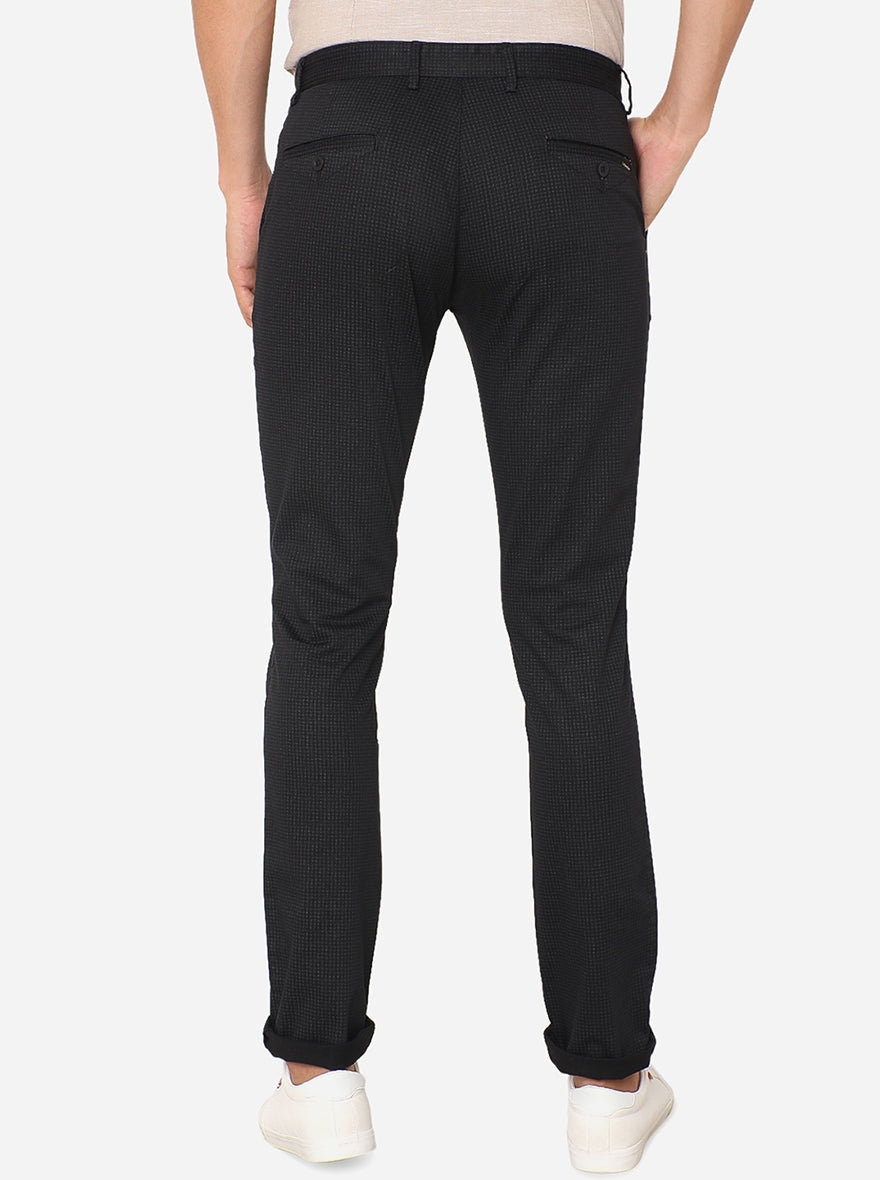 Black Printed Super Slim Fit Casual Trouser | Greenfibre