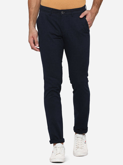 Navy Blue Solid Neo Fit Casual Trouser | Greenfibre