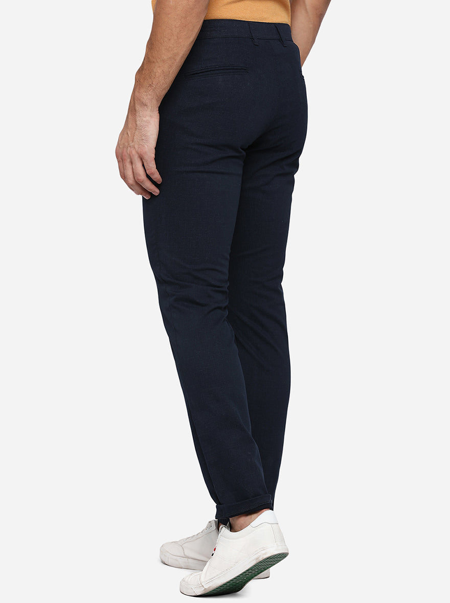 Navy Blue Solid Neo Fit Casual Trouser | Greenfibre