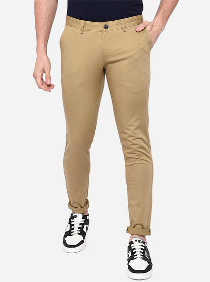 Khaki Solid Neo Fit Casual Trouser | Greenfibre