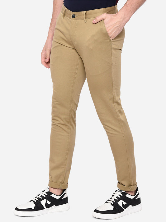 Khaki Solid Neo Fit Casual Trouser | Greenfibre