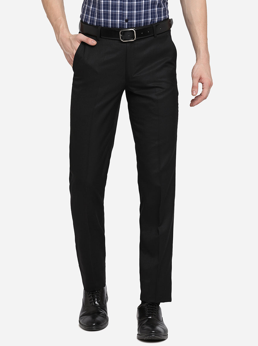 Black Solid Slim Fit Formal Trouser | Greenfibre