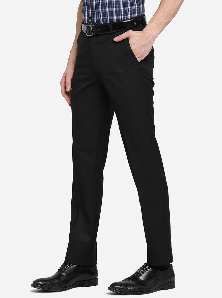 Black Solid Slim Fit Formal Trouser | Greenfibre