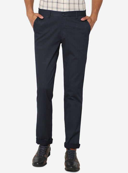 Navy Blue Solid Slim Fit Casual Trouser | Greenfibre