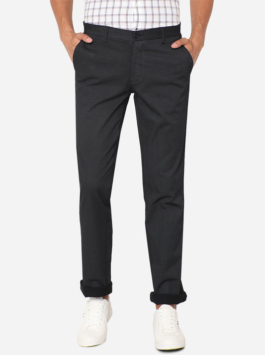 Black Solid Slim Fit Casual Trouser | Greenfibre