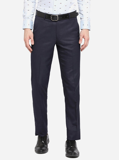 Navy Blue Solid Slim Fit Formal Trouser | Greenfibre