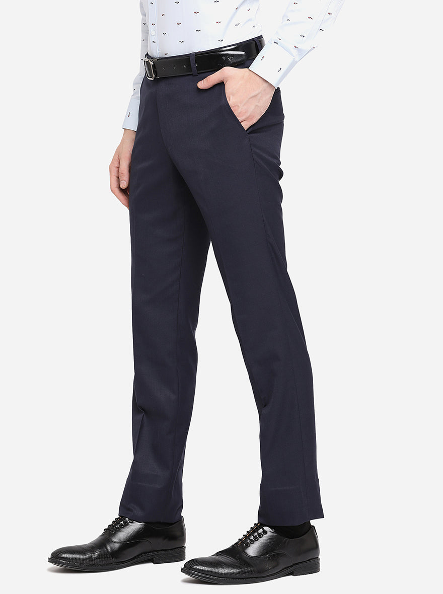 Navy Blue Solid Slim Fit Formal Trouser | Greenfibre