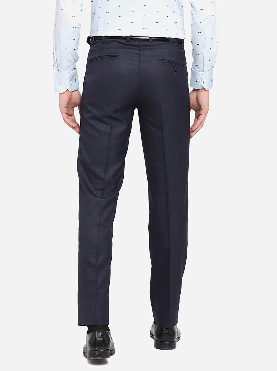 Navy Blue Solid Slim Fit Formal Trouser | Greenfibre