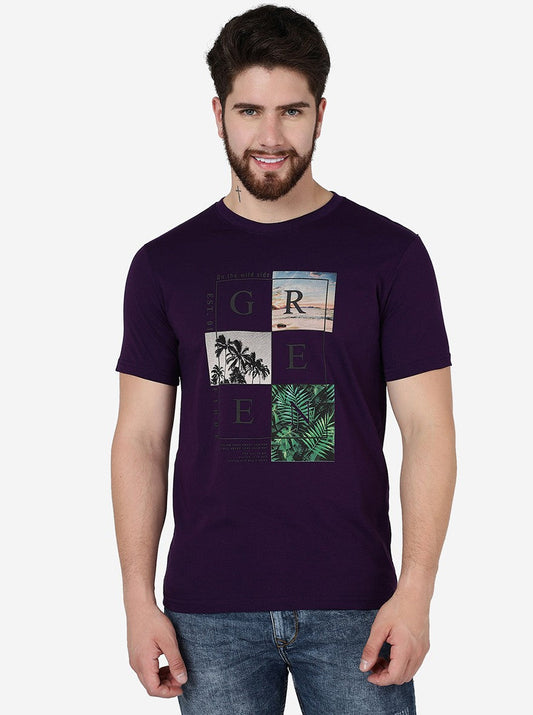 Grape Purple Printed Slim Fit T-Shirt | Greenfibre