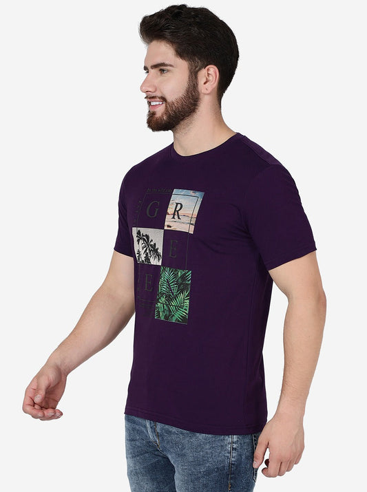 Grape Purple Printed Slim Fit T-Shirt | Greenfibre