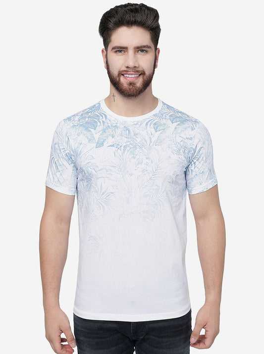 White Printed Slim Fit T-Shirt | Greenfibre