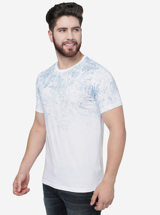 White Printed Slim Fit T-Shirt | Greenfibre