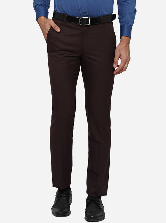 Dark Brown Solid Slim Fit Formal Trouser | Greenfibre