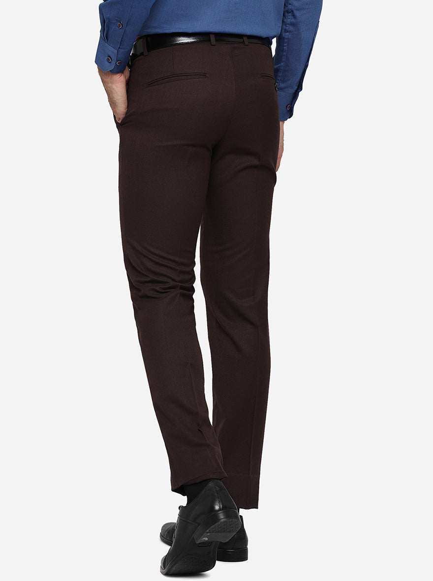 Dark Brown Solid Slim Fit Formal Trouser | Greenfibre