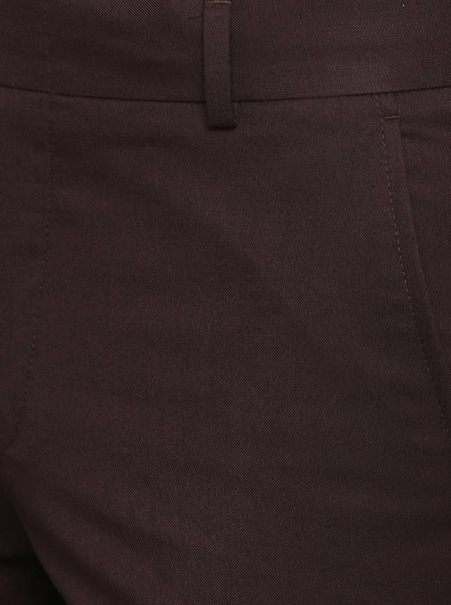 Dark Brown Solid Slim Fit Formal Trouser | Greenfibre