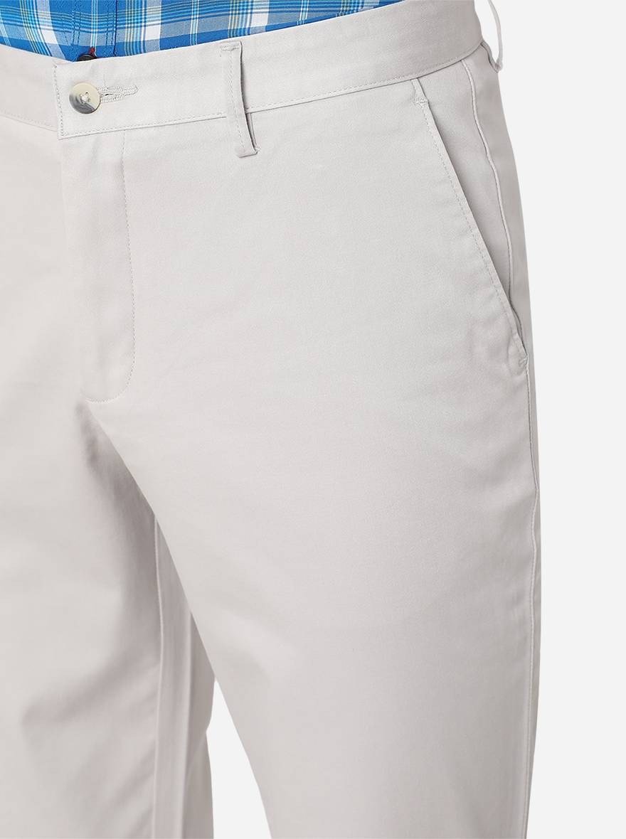 Cream Solid Slim Fit Casual Trouser | Greenfibre