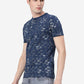 Dark Blue Printed Slim Fit T-Shirt | Greenfibre