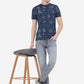 Dark Blue Printed Slim Fit T-Shirt | Greenfibre