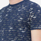 Dark Blue Printed Slim Fit T-Shirt | Greenfibre