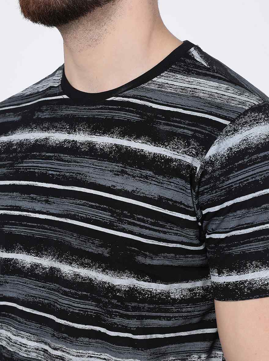 Black Printed Slim Fit T-Shirt | Greenfibre