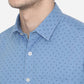 Dusty Blue Printed Slim Fit Casual Shirt | Greenfibre