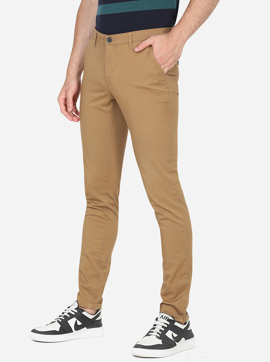 Brown Solid Neo Fit Casual Trouser | Greenfibre