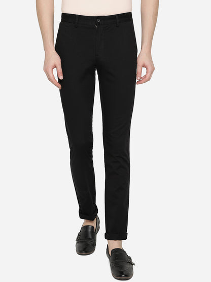 Black Solid Super Slim Fit Casual Trouser | Greenfibre