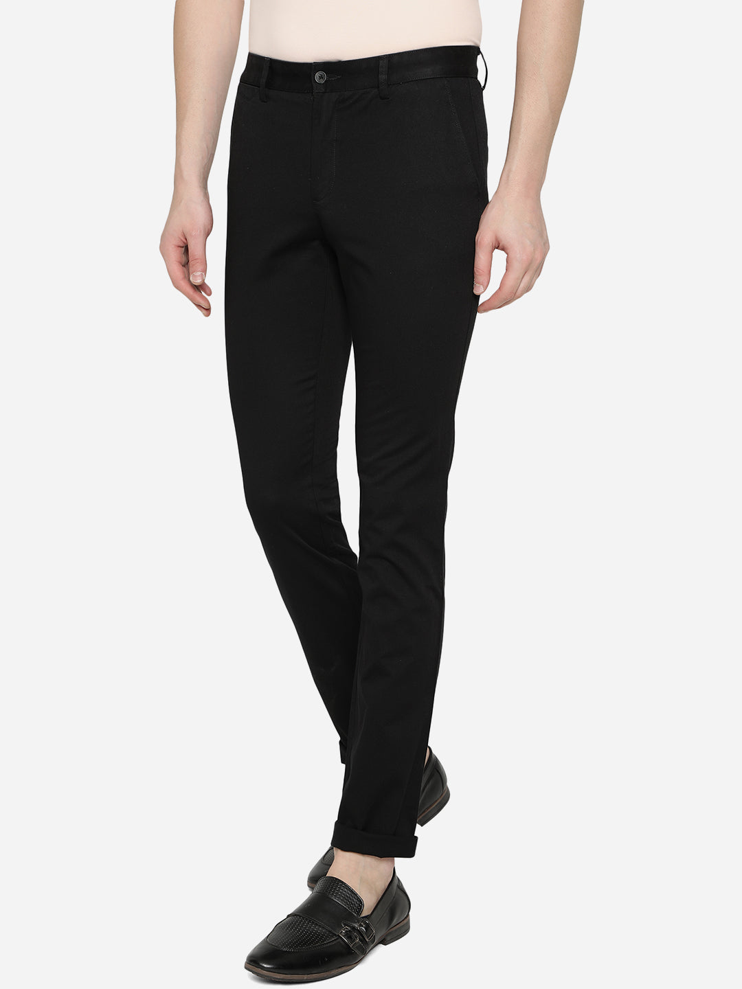 Black Solid Super Slim Fit Casual Trouser | Greenfibre