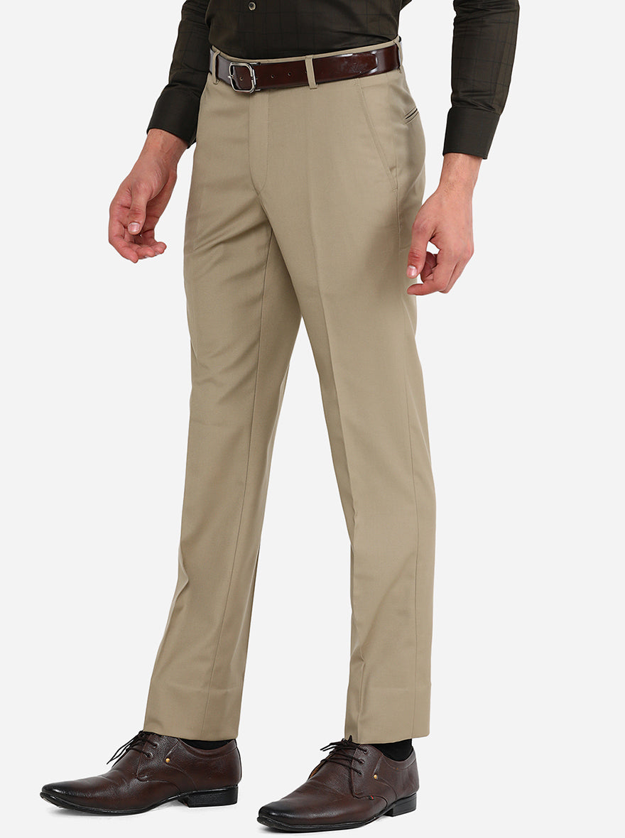 Fawn Solid Slim Fit Formal Trouser | Greenfibre