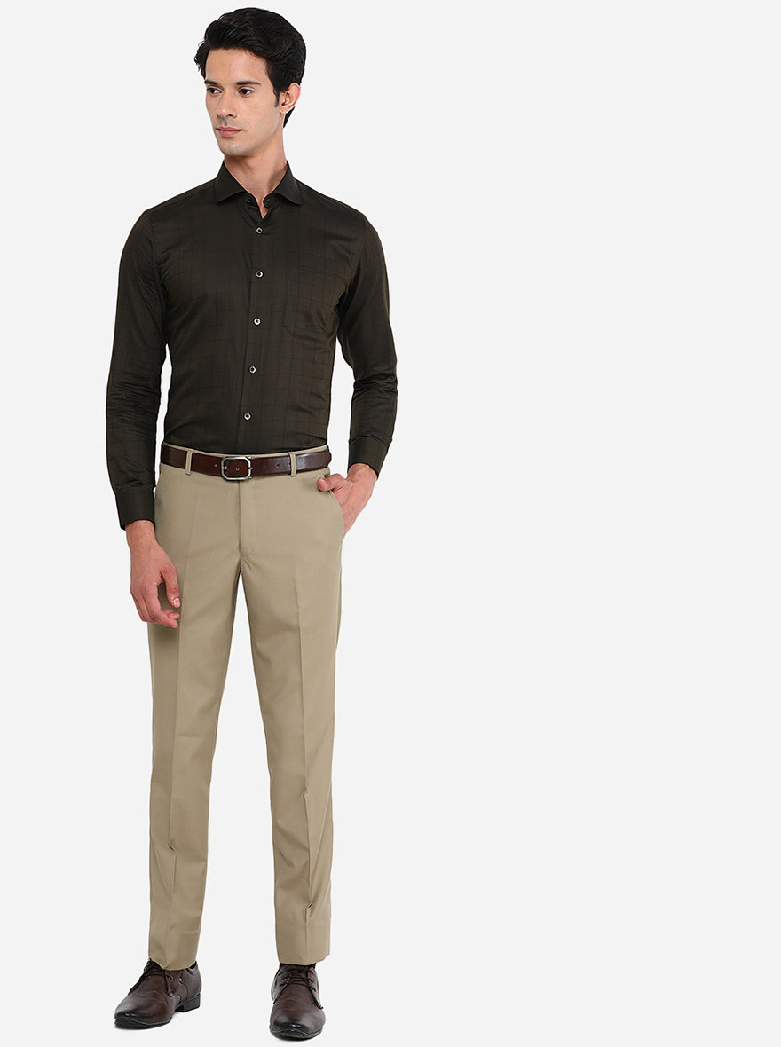 Fawn Solid Slim Fit Formal Trouser | Greenfibre