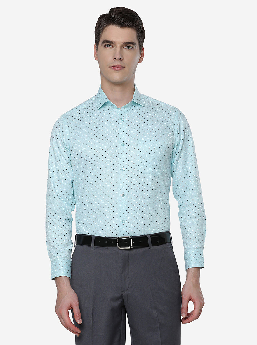 Light Blue Printed Slim Fit Formal Shirt | Greenfibre