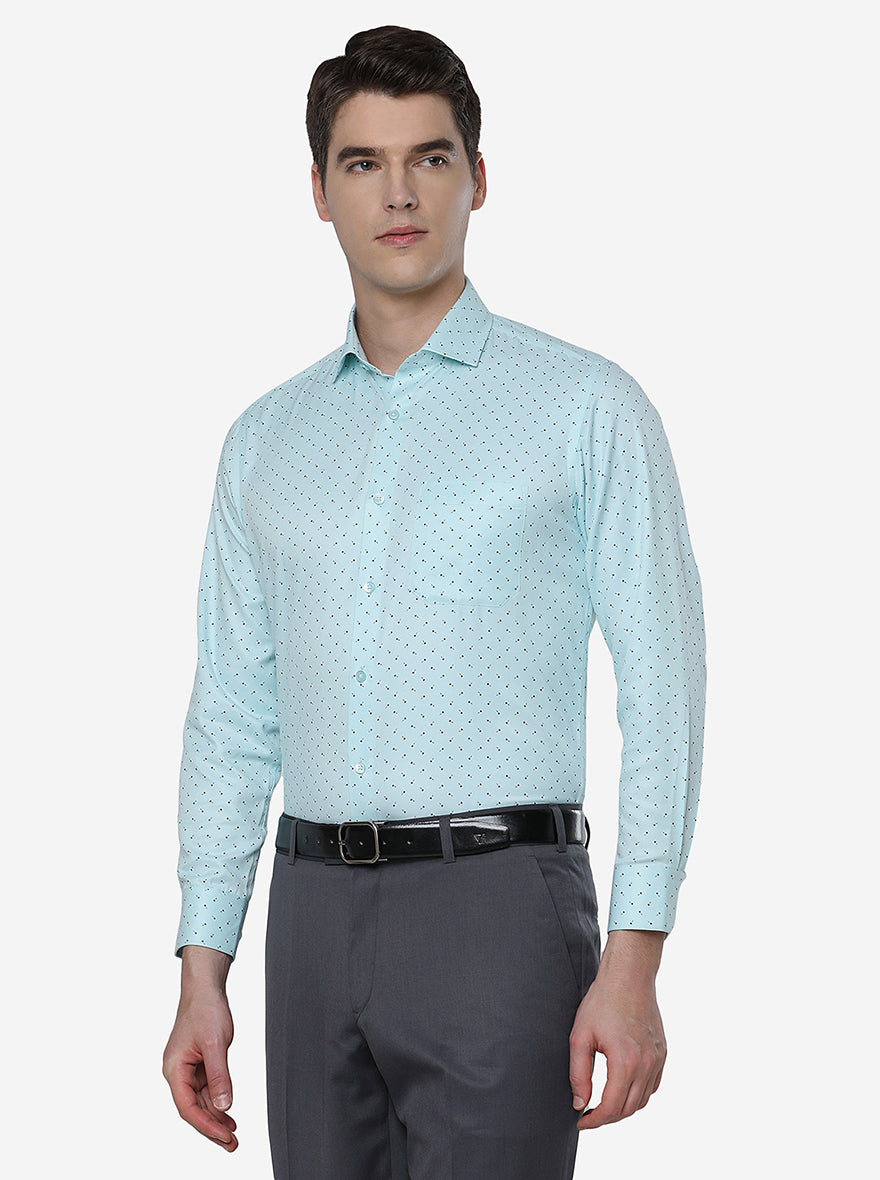 Light Blue Printed Slim Fit Formal Shirt | Greenfibre