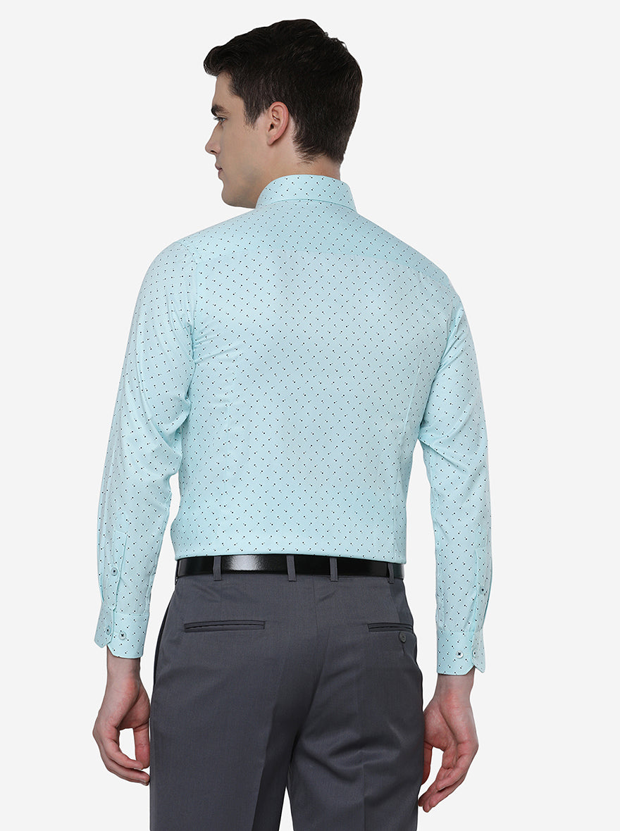 Light Blue Printed Slim Fit Formal Shirt | Greenfibre