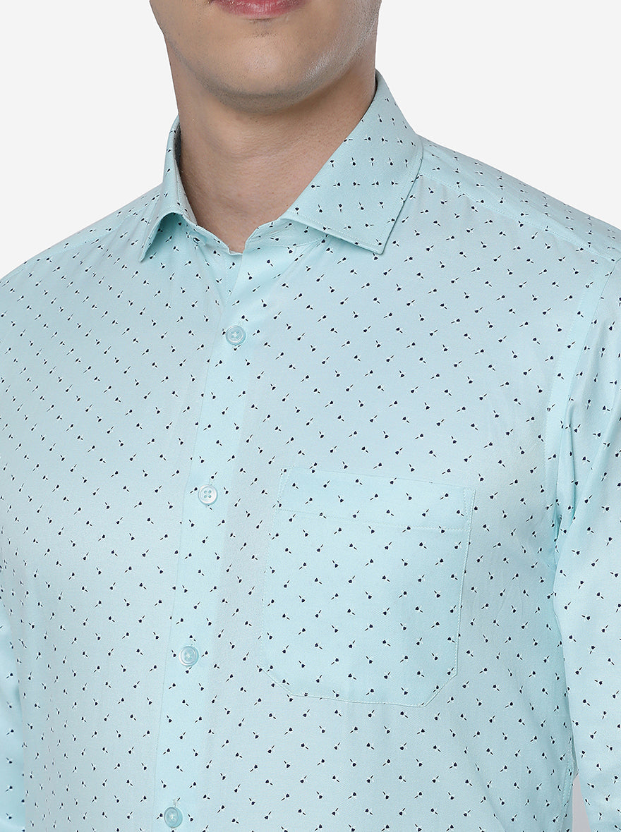 Light Blue Printed Slim Fit Formal Shirt | Greenfibre