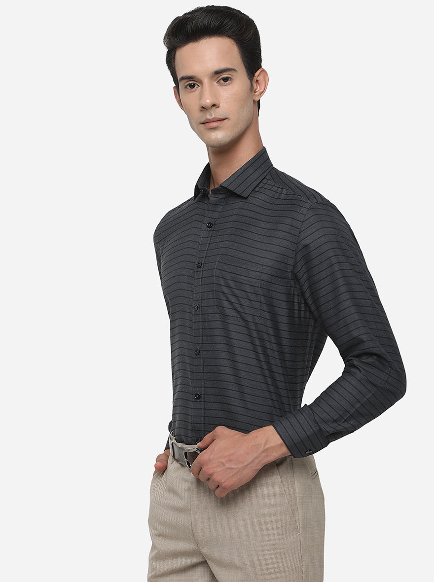 Black Striped Regular Fit Formal Shirt | Greenfibre