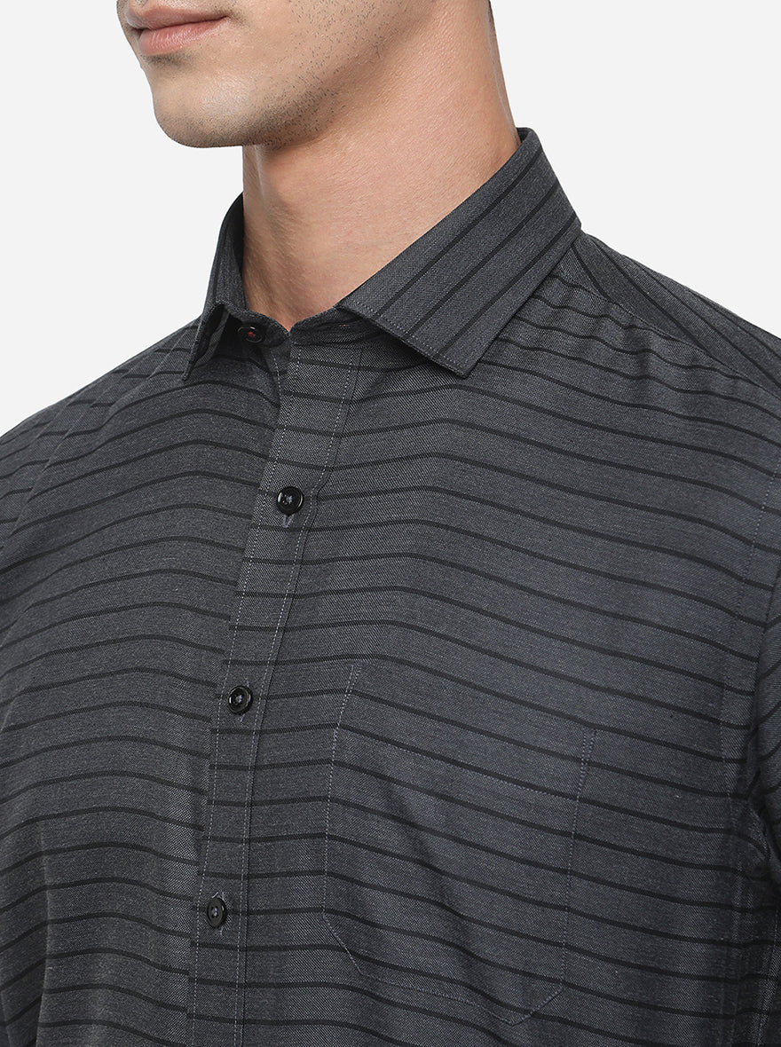 Black Striped Regular Fit Formal Shirt | Greenfibre