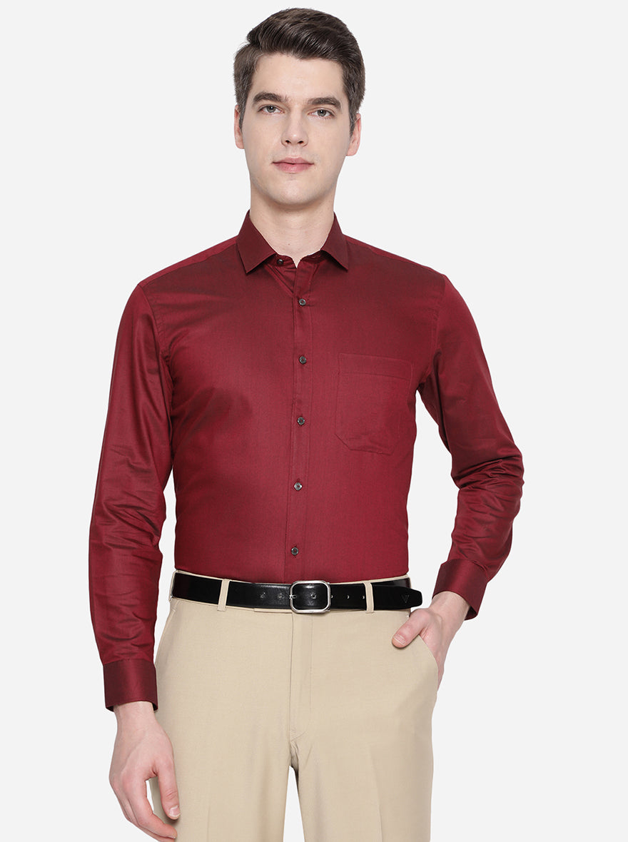 Maroon Solid Slim Fit Party Wear Shirt | Greenfibre