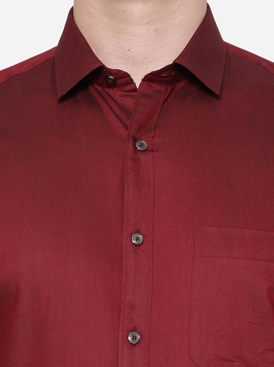 Maroon Solid Slim Fit Party Wear Shirt | Greenfibre