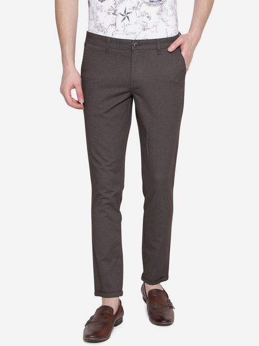 Brown Solid Neo Fit Casual Trouser | Greenfibre