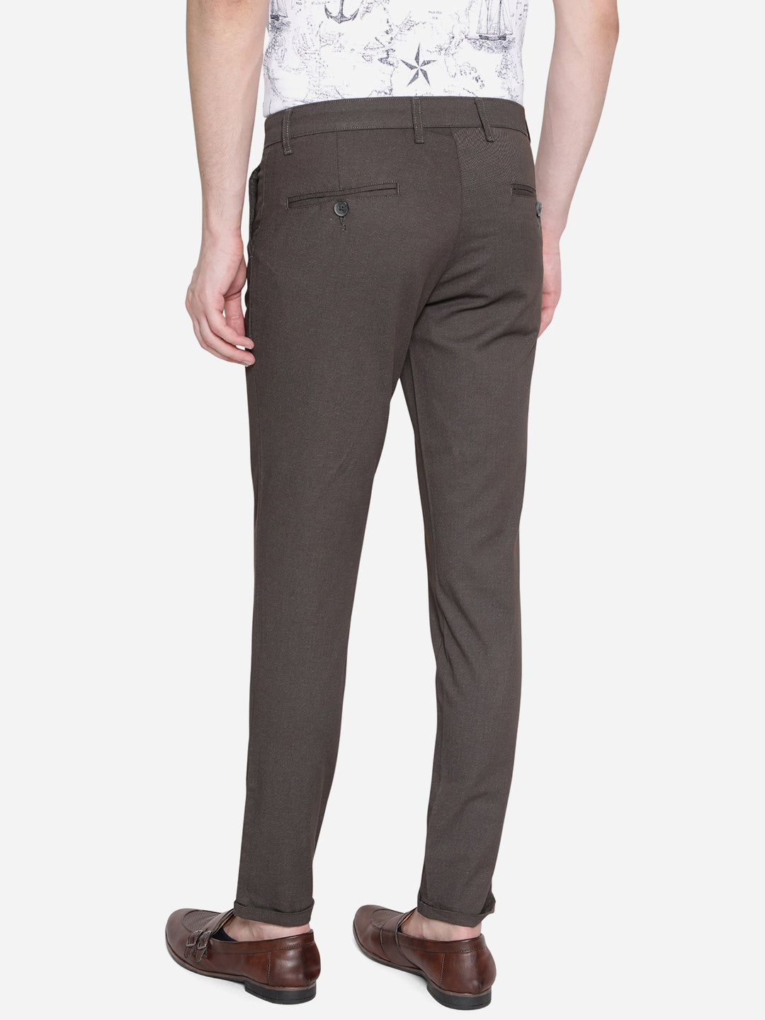 Brown Solid Neo Fit Casual Trouser | Greenfibre