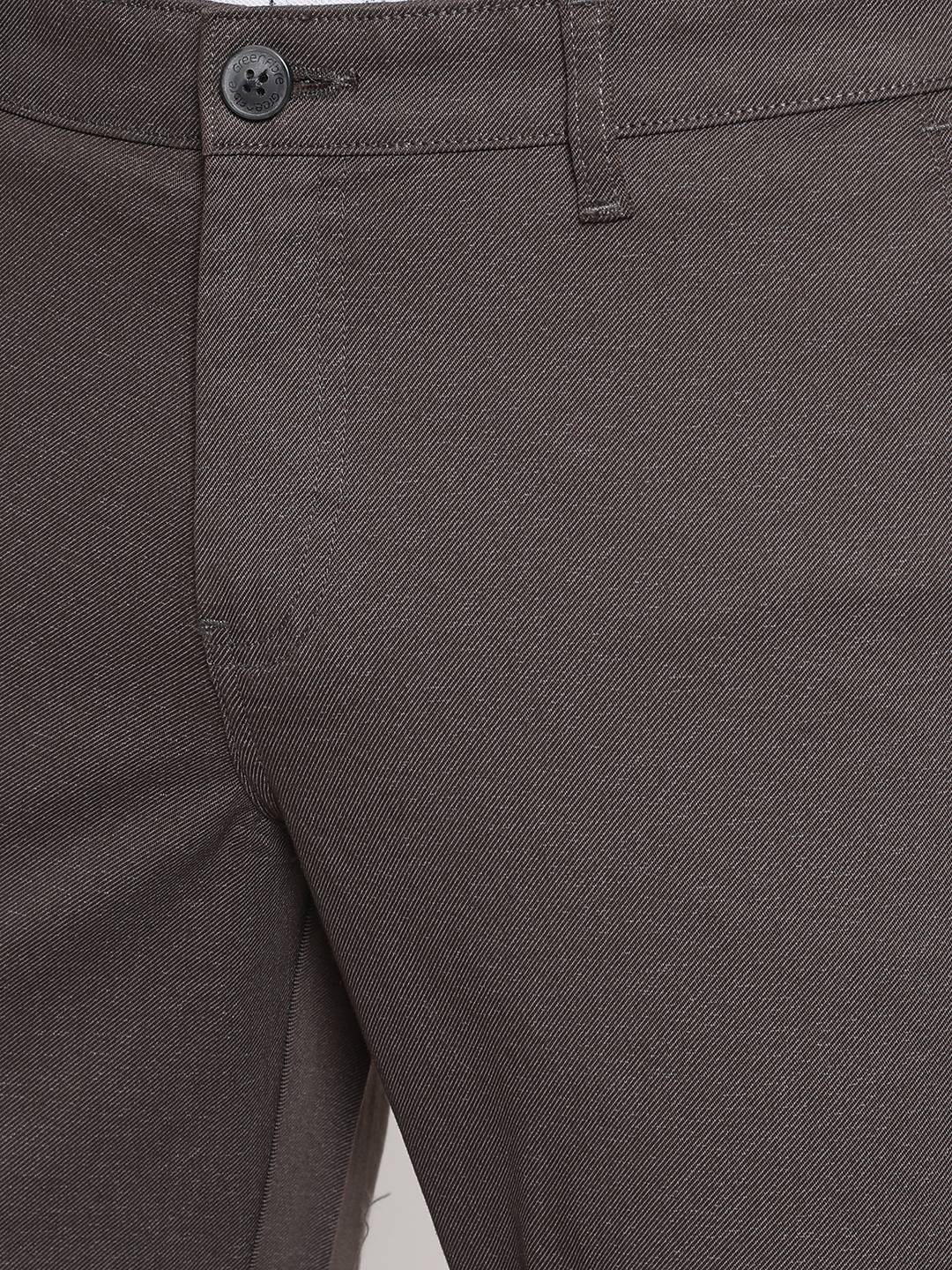 Brown Solid Neo Fit Casual Trouser | Greenfibre