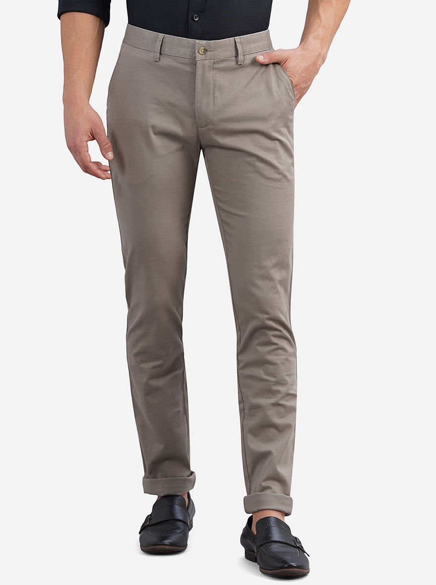 Stone Grey Solid Super Slim Fit Casual Trouser | Greenfibre