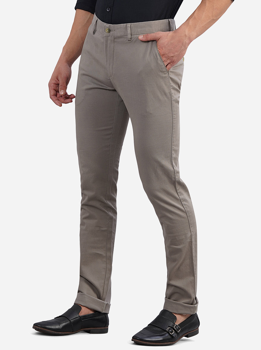 Stone Grey Solid Super Slim Fit Casual Trouser | Greenfibre