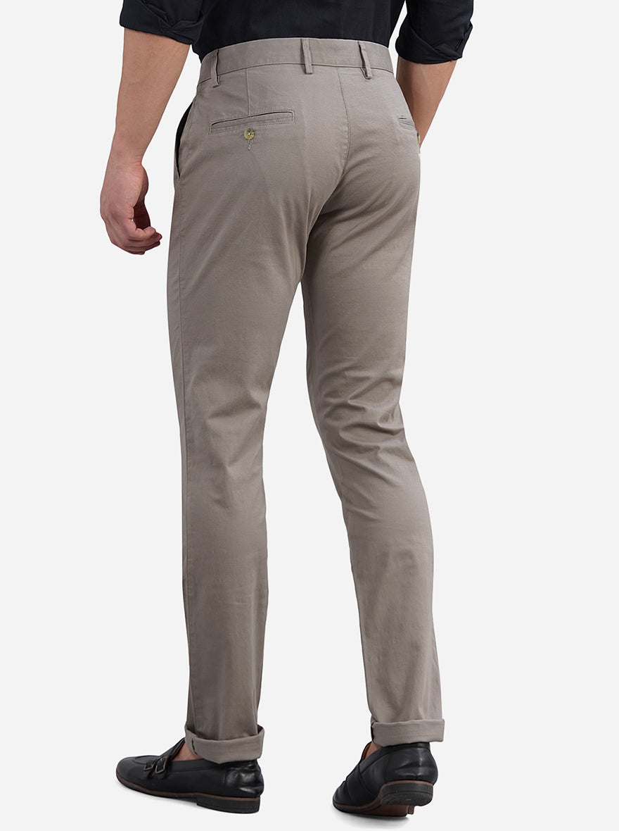 Stone Grey Solid Super Slim Fit Casual Trouser | Greenfibre