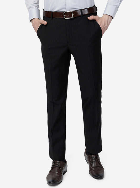 Black Solid Slim Fit Formal Trouser | Greenfibre