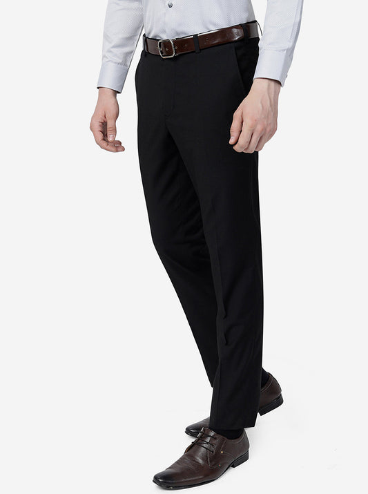 Black Solid Slim Fit Formal Trouser | Greenfibre