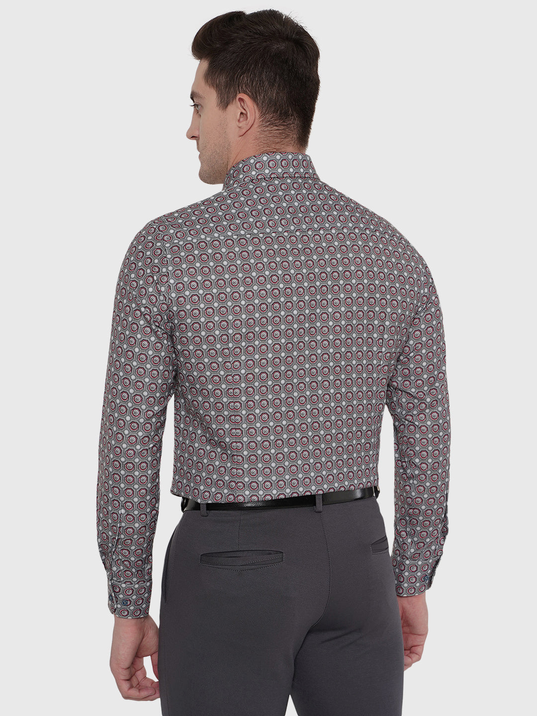 Light Grey Printed Slim Fit Party Wear Shirt | Greenfibre