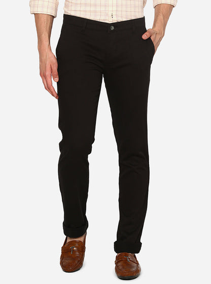 Black Solid Super Slim Fit Casual Trouser | Greenfibre